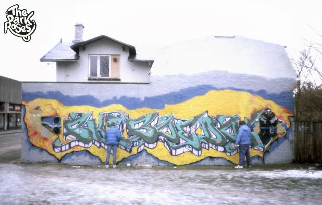 Work in Progress: Magnificent Graffiti made by Sonic by DJ Typhoon, Soe by Dozo and Doggie by Doe - The Dark Roses - Glostrup, Denmark 1988